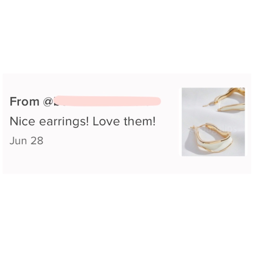 Yellow Gold Tone Irregular Shape Hoop Earrings Off White Filling - Picture 8 of 8